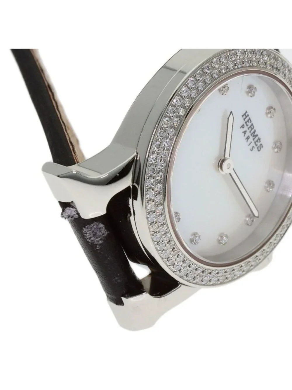 Hermes H Watch Ronde Bezel Diamond SS Leather